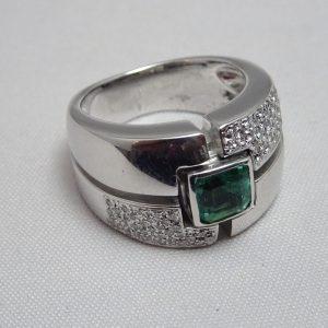 18 carati Oro bianco - Anello - 0.95 ct Smeraldo - Diamante