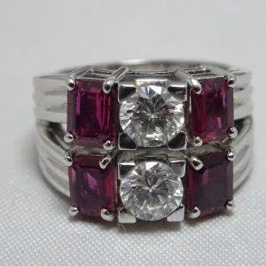 Anello in oro bianco con diamanti 1.20ct e rubini1.80ct