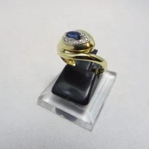 18 carati Oro giallo - Anello - 0.20 ct Zaffiro - Diamante