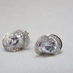 18 carati Oro bianco - Orecchini - 1.20 ct Acquamarina - Diamante