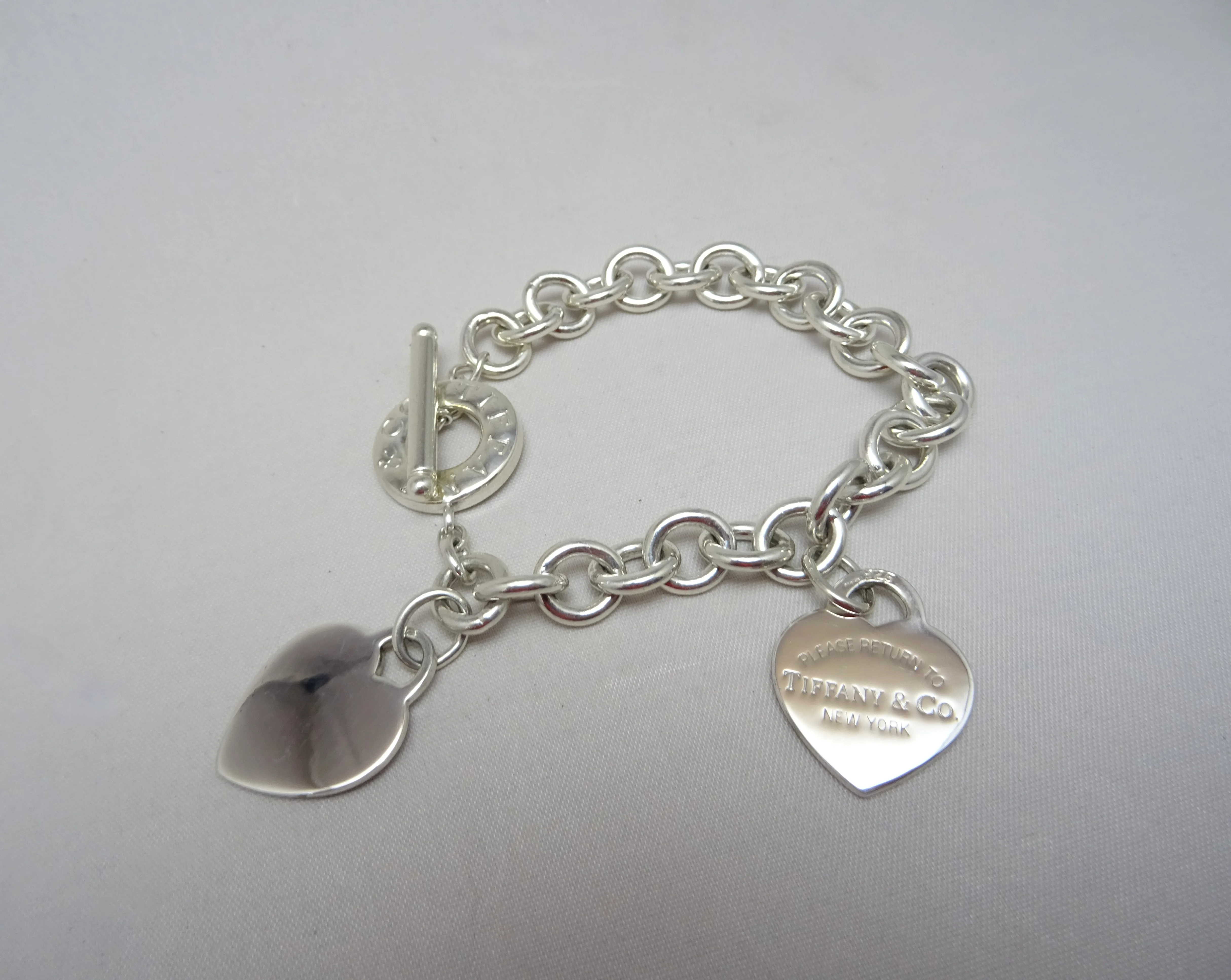 Bracciale Tiffany in argento 925, Please return to, doppio cuore